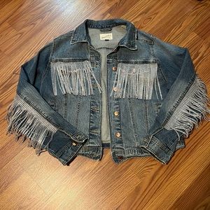 Denim Jacket with Rhinestone Fringe
